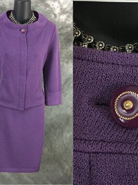 BEAUTIFUL St John collection knit purple jacket skirt suit size 4 6